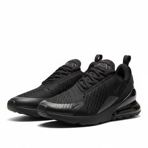 Nike Air Max 270 Youth Big Boy 7Y / Woman Lady 8.5 Sporty Triple Black Sneakers